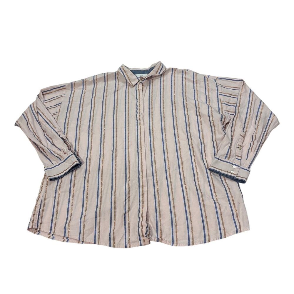 J.Jill Womens L Button Up Shirt Long Sleeve Top Cotton Striped Colorful Casual